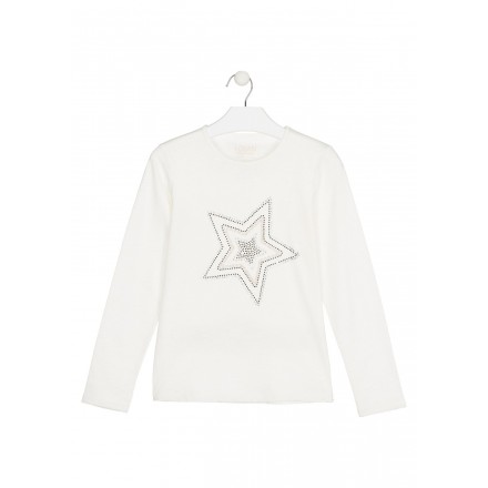 camiseta de manga larga con brillantitosde Losan para niña modelo 024-1023AL