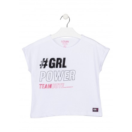 camiseta manga corta con print Losan para niña modelo 114-1012AL