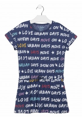 vestido manga corta estampado Losan para niña modelo 114-7014AL