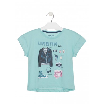 camiseta manga corta con estampado Losan para niña modelo 114-1029AL