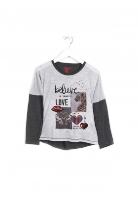 Camiseta manga larga LOSAN niña "believe y love" gris