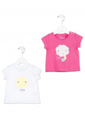 Camiseta de manga corta LOSAN bebe niña de color rosa con nube estampada