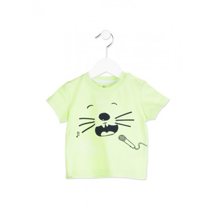 Camiseta de manga corta LOSAN bebe niño de color verde con cara de animal