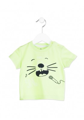 Camiseta de manga corta LOSAN bebe niño de color verde con cara de animal