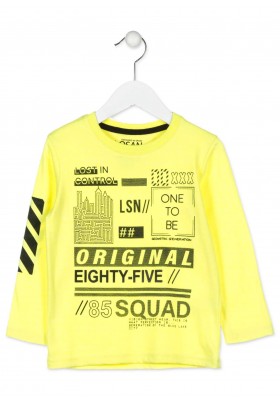 Camiseta maga larga LOSAN para niño de color amarillo con estampado en la manga