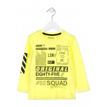 Camiseta maga larga LOSAN para niño de color amarillo con estampado en la manga