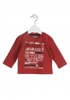 Camiseta LOSAN de color rojo de manga larga con estampado para bebé niño