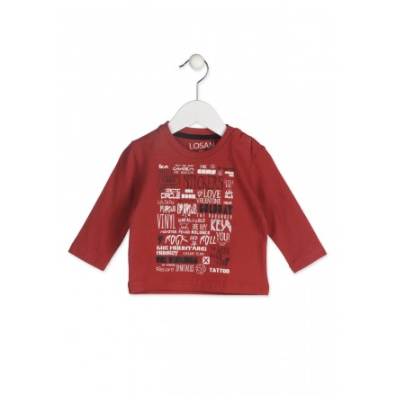 Camiseta LOSAN de color rojo de manga larga con estampado para bebé niño