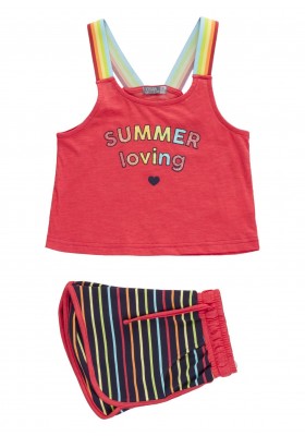 Conjunto de camiseta de rayas de colores y short para chica Losan 914-8029