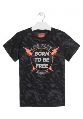 Camiseta de manga corta de color gris con mensaje para chico Losan 913-1024