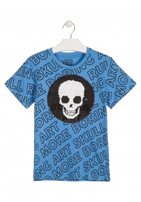Camiseta de manga corta de color azul con lentejuelas para chico Losan 913-1012