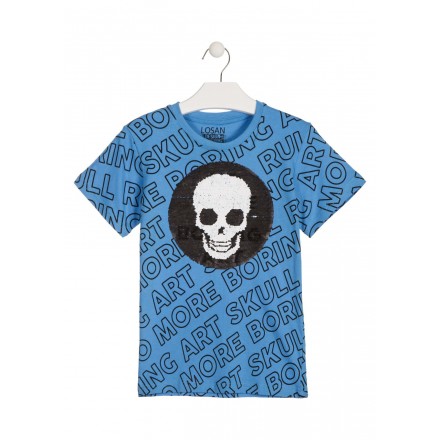 Camiseta de manga corta de color azul con lentejuelas para chico Losan 913-1012