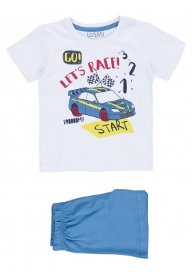 Pijama de camiseta color blanco y bermuda de color azul para niño Losan 915-P001