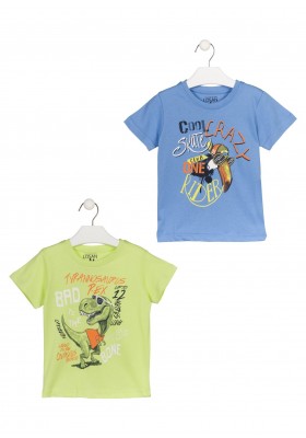 Camiseta con dinosaurio estampado color verde lima para niño Losan 915-1200