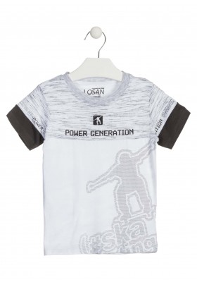 Camiseta de manga corta con mensaje engomado para niño Losan 915-1025