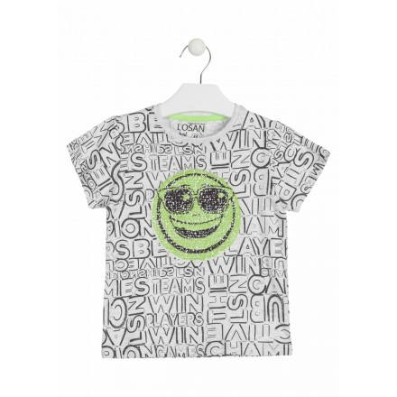 Camiseta de manga corta con lentejuelas reversibles color gris para niño Losan 915-1014