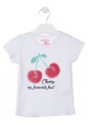 Camiseta con cereza estampada color blanca para niña Losan 916-1301