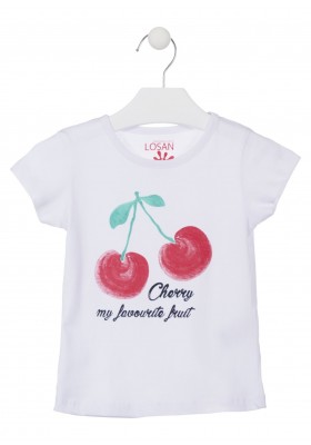 Camiseta con cereza estampada color blanca para niña Losan 916-1301