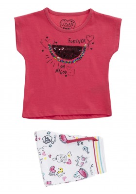 Conjunto de camiseta de manga corta con sandía y short para niña Losan 916-8009
