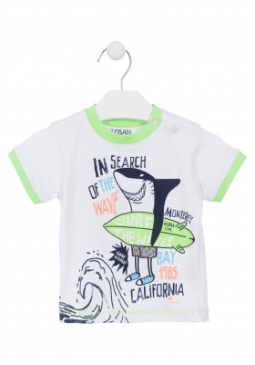 Camiseta de algodón de color blanco con estampado surfero para bebé niño Losan 917-1016