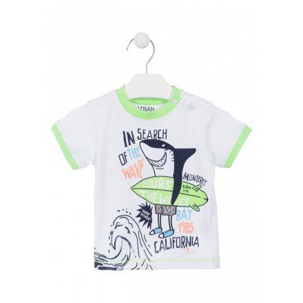 Camiseta de algodón de color blanco con estampado surfero para bebé niño Losan 917-1016