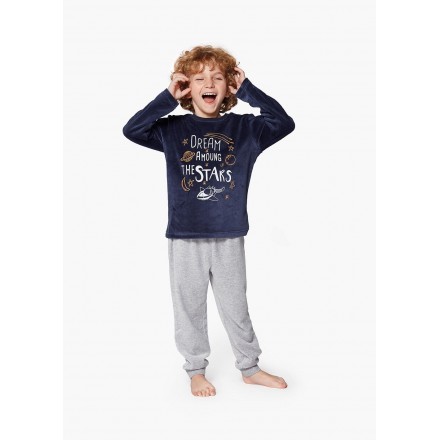 pijama de tundosado con print LOSAN de niño modelo 925-P001AA