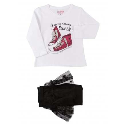conjunto de camiseta y legging con falda LOSAN de niña modelo 926-8018AA